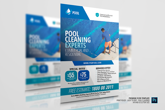 Swimming Pool Cleaners Flyer in Flyer Templates - product preview 3