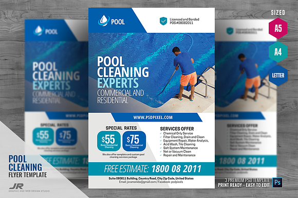 Swimming Pool Cleaners Flyer in Flyer Templates - product preview 4