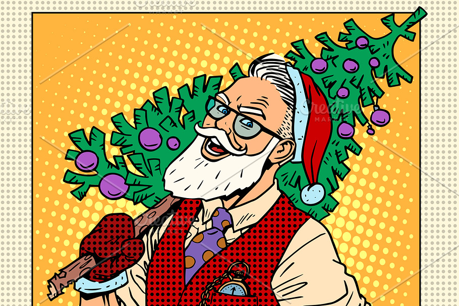 Hipster Santa Claus Christmas tree in Illustrations - product preview 8