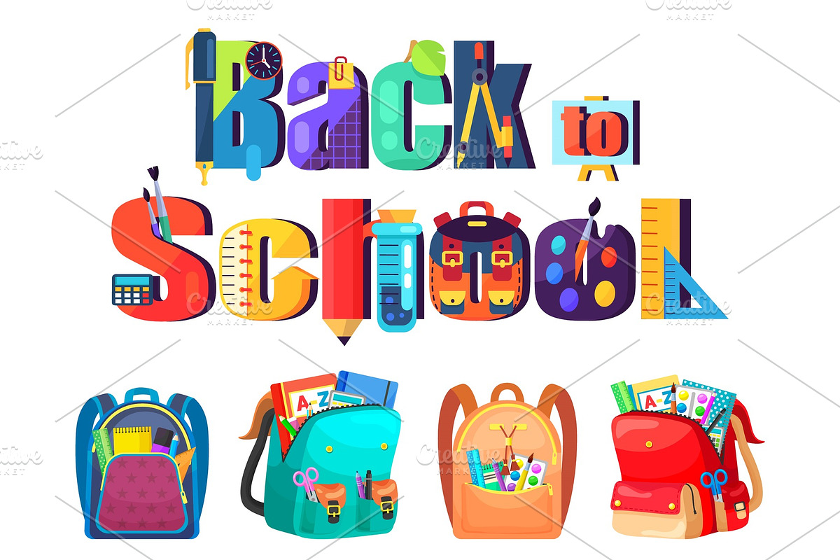 Colored School Backpack Back to in Illustrations - product preview 8