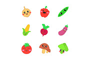 Vegetables cute kawaii characters