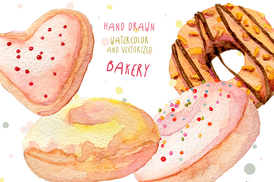 Watercolor hand drawn baked sweets