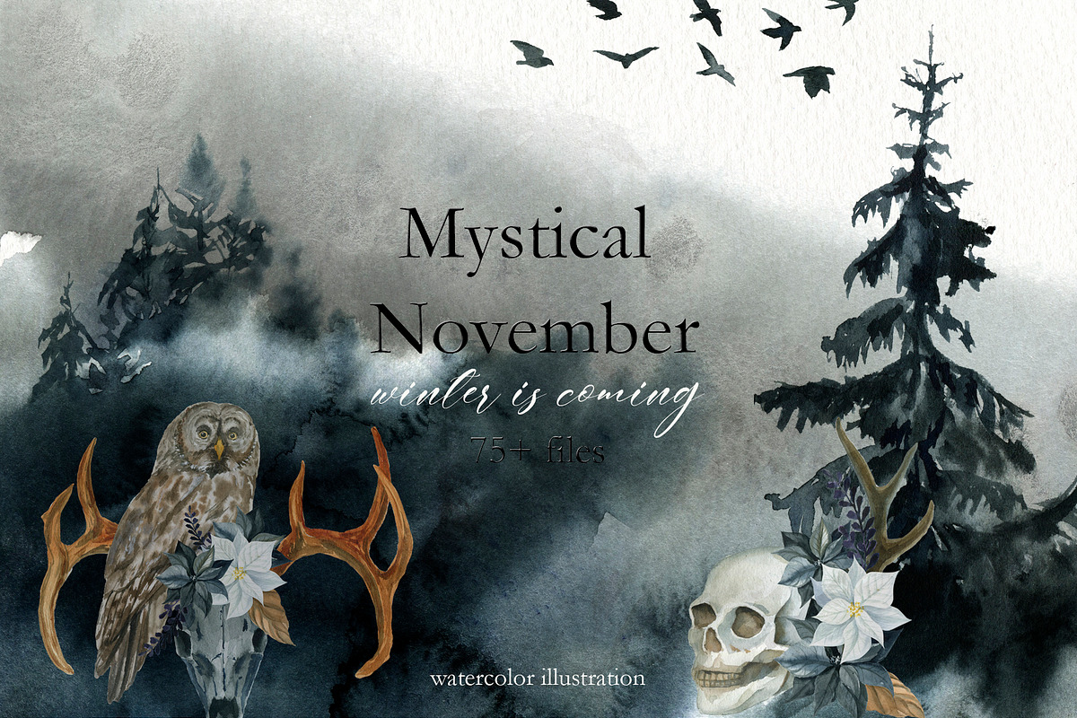 Mystical November Watercolor set in Illustrations - product preview 8
