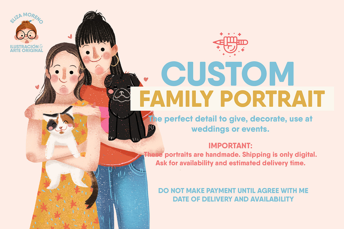 Custom family portrait Hand made. in Illustrations - product preview 8