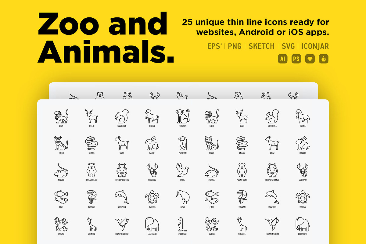 Zoo & Animals | 25 Thin Line Icons in Simple Line Icons - product preview 8