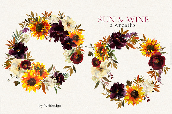 Sunflower Bordo Watercolor Clipart in Illustrations - product preview 2