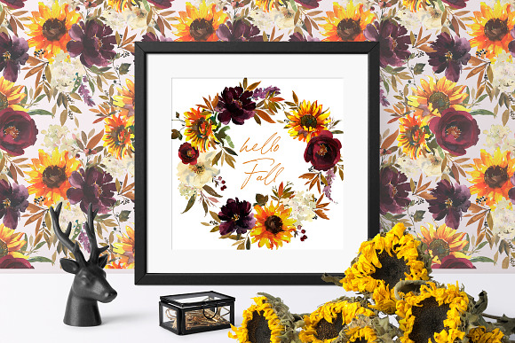 Sunflower Bordo Watercolor Clipart in Illustrations - product preview 5