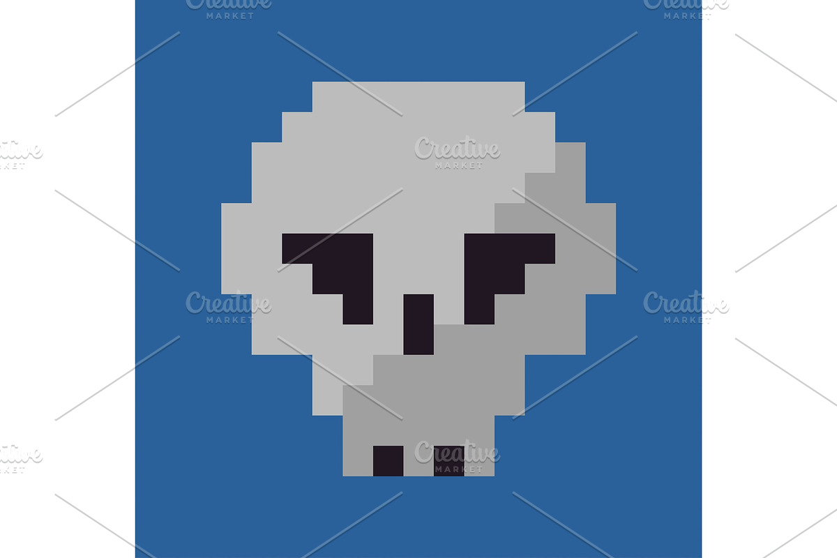 Skull Pixel Art Icon, Skeleton Sign in Objects - product preview 8