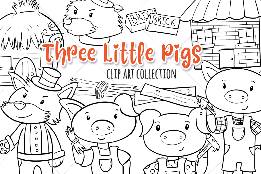 Three Little Pigs Digital Stamps in Illustrations - product preview 8