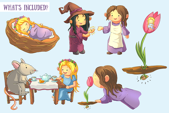 Thumbelina Clip Art Collection in Illustrations - product preview 1
