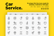 Car Service | 16 Thin Line Icons Set