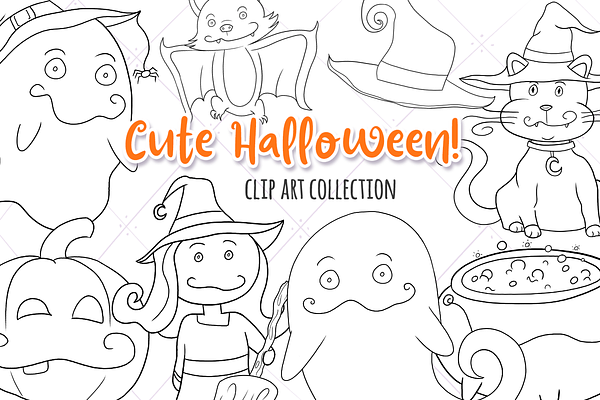 Cute Witches & Ghosts Digital Stamps
