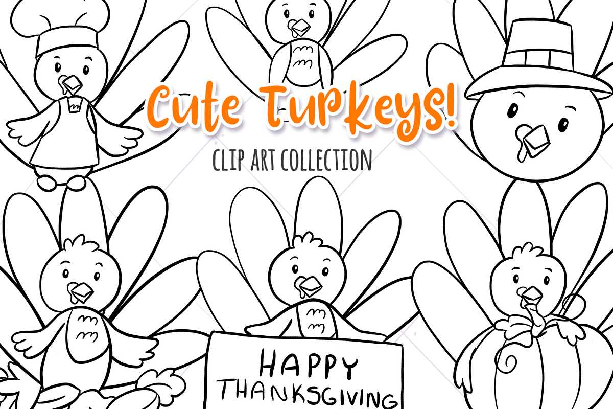 Cute Turkeys Digital Stamps in Illustrations - product preview 8