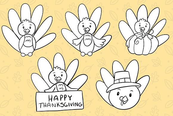 Cute Turkeys Digital Stamps in Illustrations - product preview 1