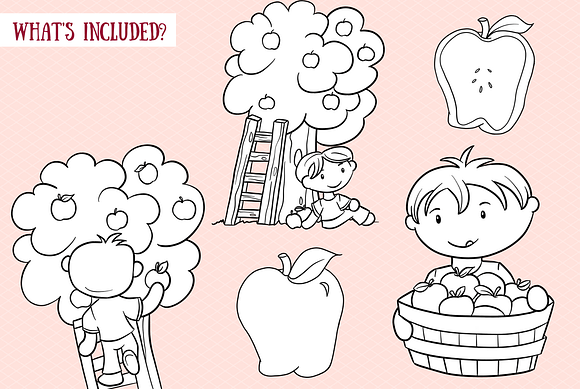 Apple Harvest Digital Stamps in Illustrations - product preview 1