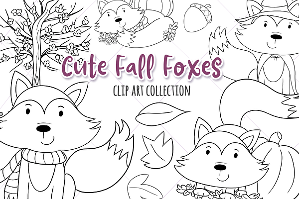 Cute Fall Foxes Digital Stamps