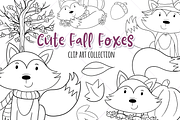 Cute Fall Foxes Digital Stamps