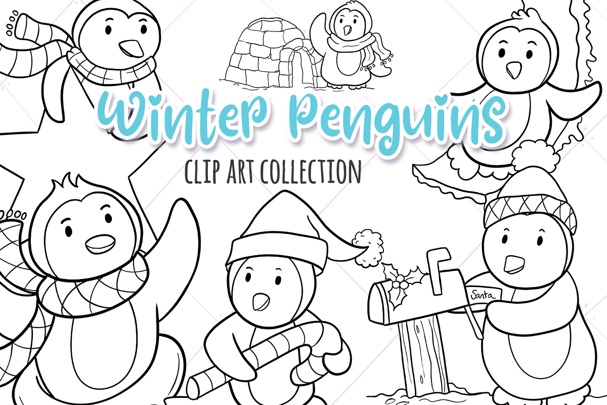 Winter Penguins Digital Stamps in Illustrations - product preview 8