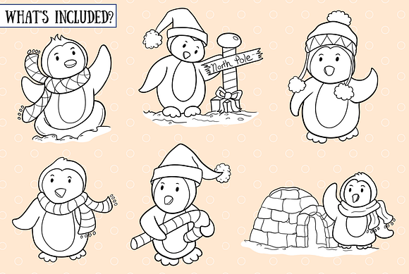 Winter Penguins Digital Stamps in Illustrations - product preview 1