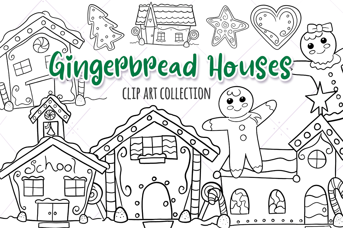 Gingerbread Houses Digital Stamps in Illustrations - product preview 8