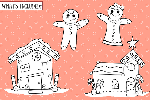 Gingerbread Houses Digital Stamps in Illustrations - product preview 1