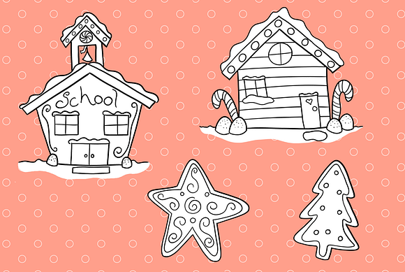 Gingerbread Houses Digital Stamps in Illustrations - product preview 2