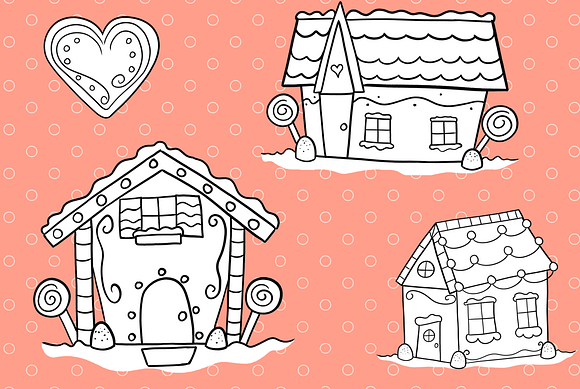 Gingerbread Houses Digital Stamps in Illustrations - product preview 3