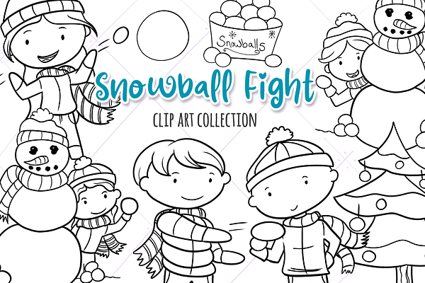 Snowball Fight Digital Stamps