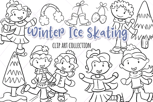 Winter Ice Skating Digital Stamps