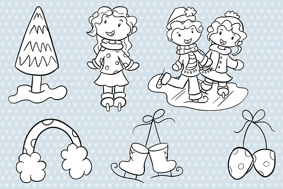 Winter Ice Skating Digital Stamps in Illustrations - product preview 1