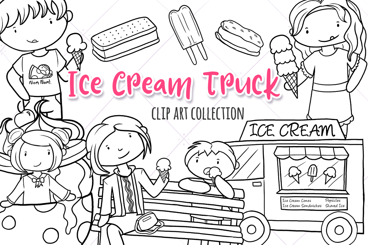 Ice Cream Truck Digital Stamps in Illustrations - product preview 8