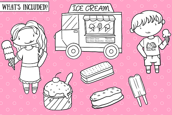 Ice Cream Truck Digital Stamps in Illustrations - product preview 1