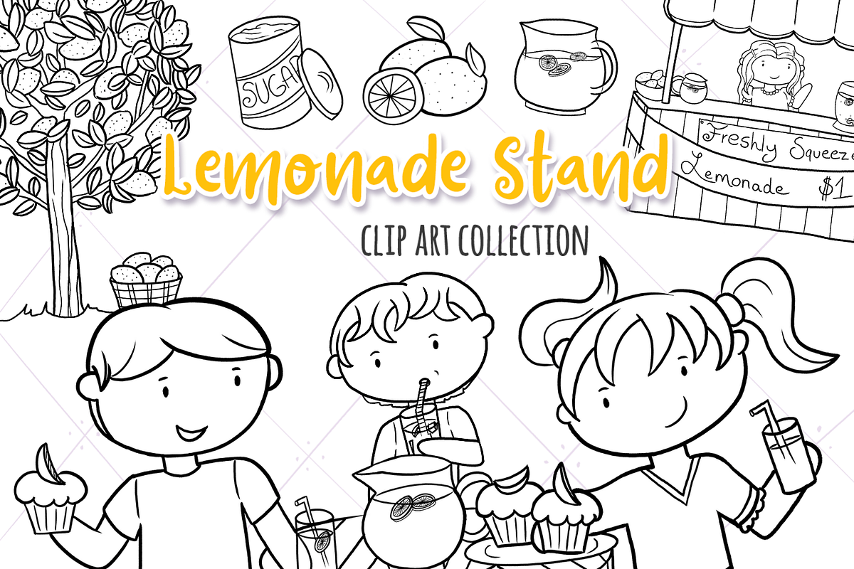 Lemonade Stand Digital Stamps in Illustrations - product preview 8