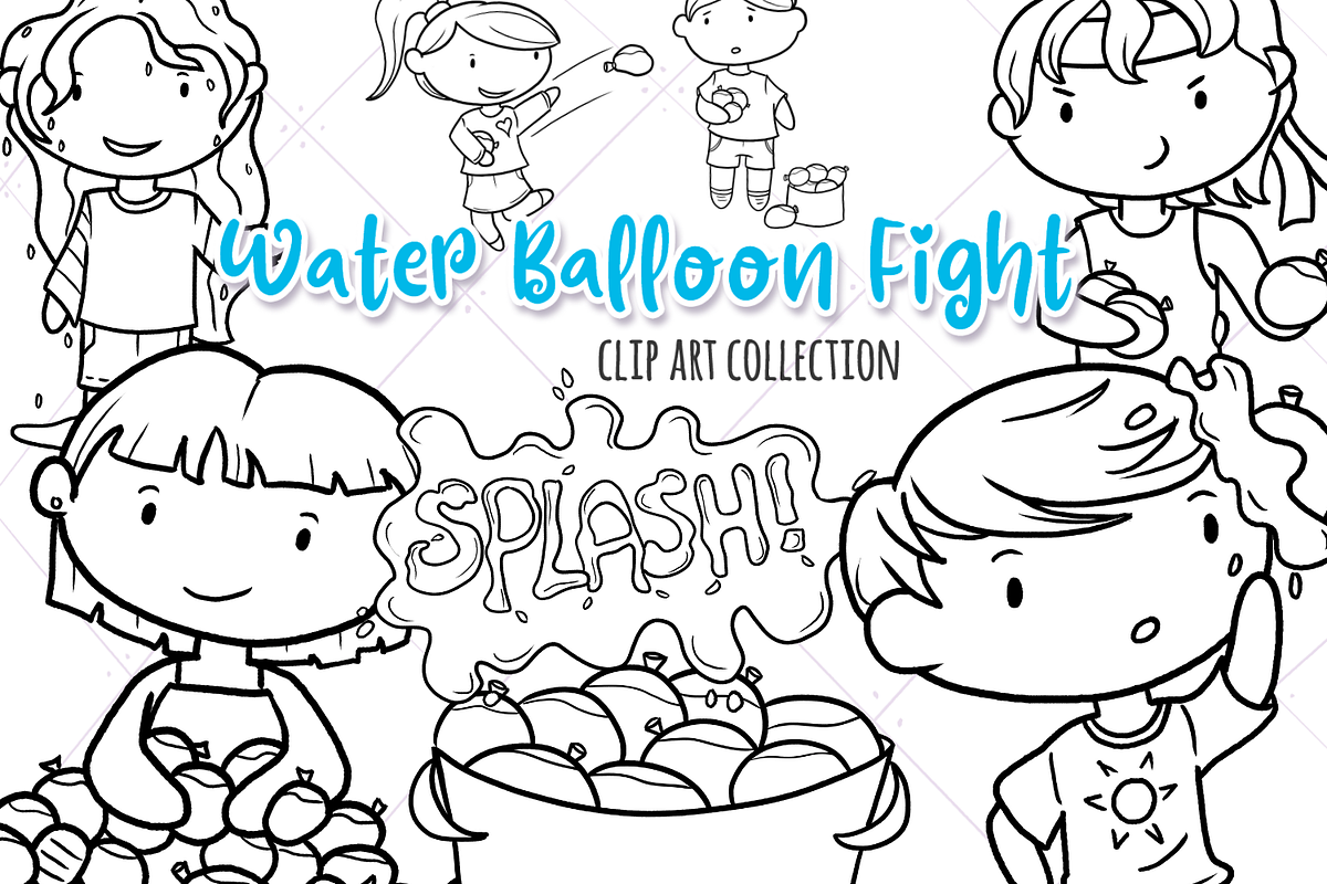 Water Balloon Fight Digital Stamps in Illustrations - product preview 8