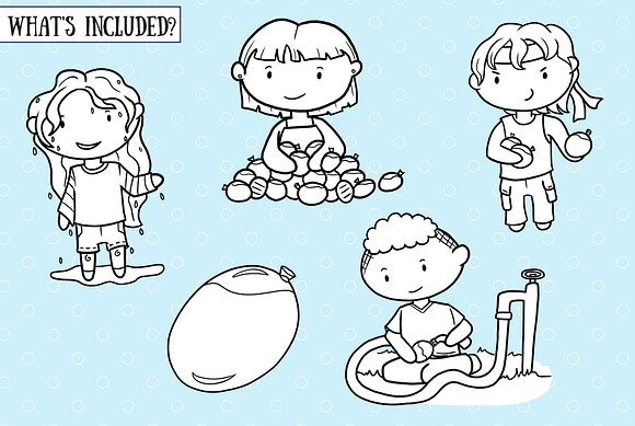Water Balloon Fight Digital Stamps in Illustrations - product preview 1