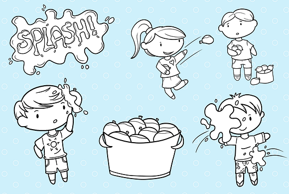 Water Balloon Fight Digital Stamps in Illustrations - product preview 2