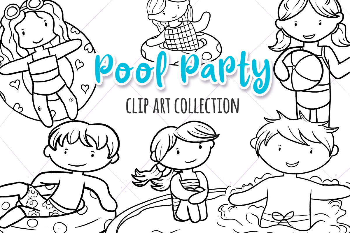 Pool Party Digital Stamps in Illustrations - product preview 8