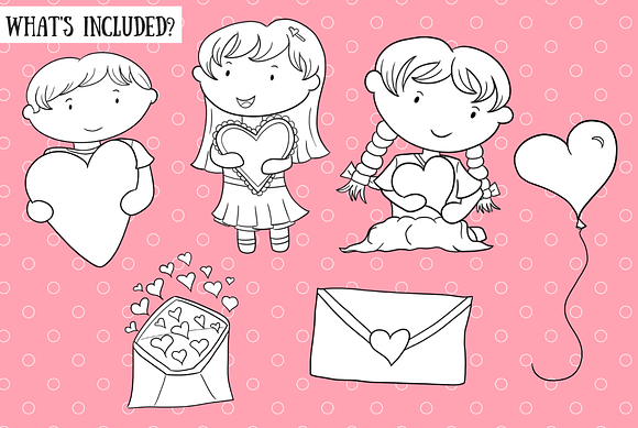 Valentine Kids Digital Stamps in Illustrations - product preview 1
