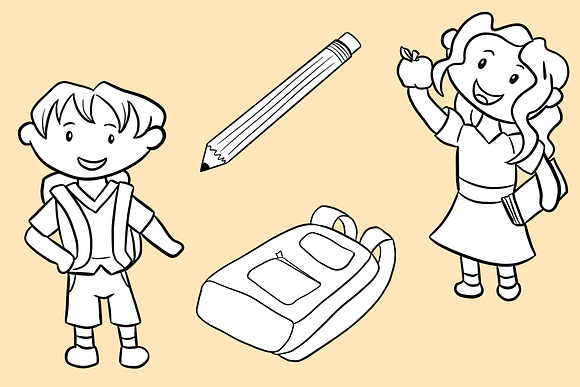 Cute School Kids Digital Stamps in Illustrations - product preview 1