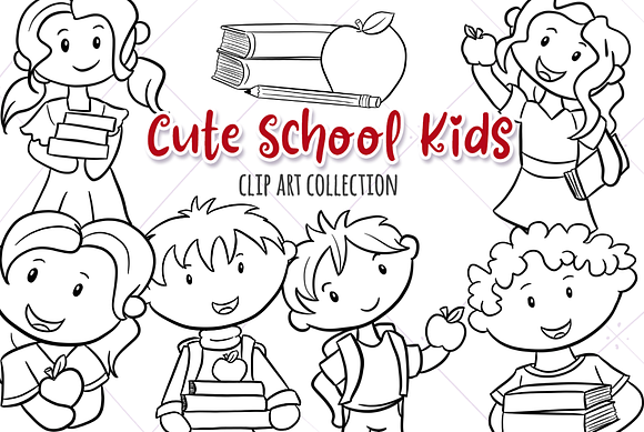 Cute School Kids Digital Stamps in Illustrations - product preview 3
