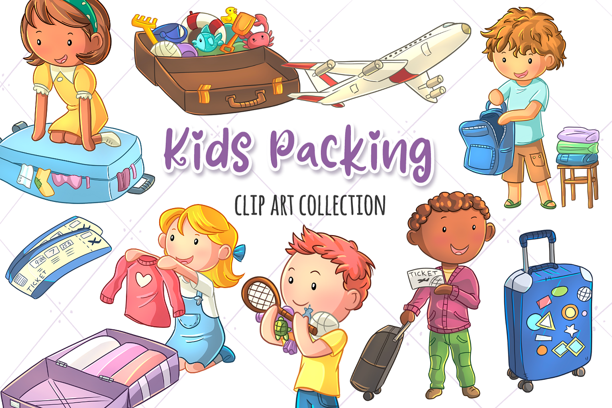 Kids Packing Clip Art Collection in Illustrations - product preview 8