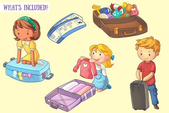 Kids Packing Clip Art Collection in Illustrations - product preview 1