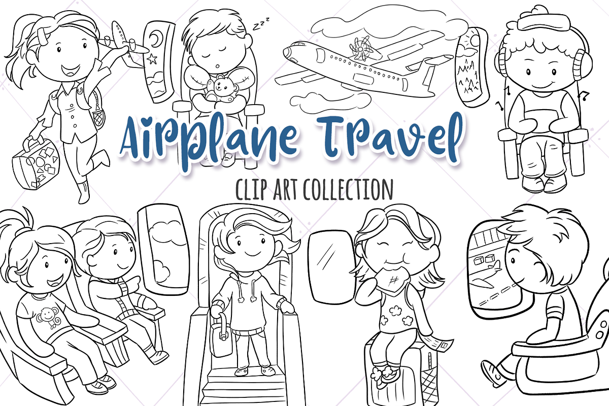 Airplane Travel Digital Stamps in Illustrations - product preview 8