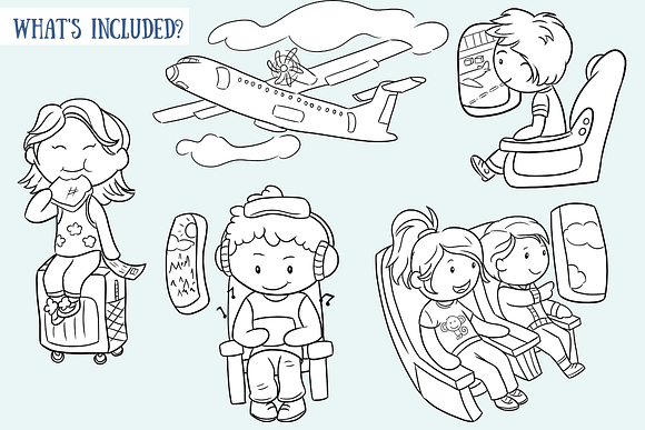 Airplane Travel Digital Stamps in Illustrations - product preview 1