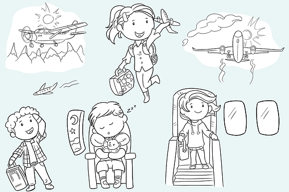 Airplane Travel Digital Stamps in Illustrations - product preview 2