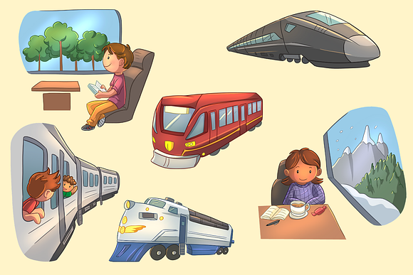 Train Travel Clip Art Collection in Illustrations - product preview 2
