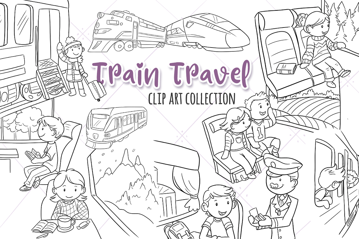 Train Travel Digital Stamps in Illustrations - product preview 8
