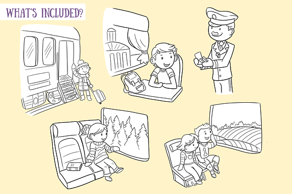 Train Travel Digital Stamps in Illustrations - product preview 1
