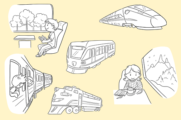Train Travel Digital Stamps in Illustrations - product preview 2
