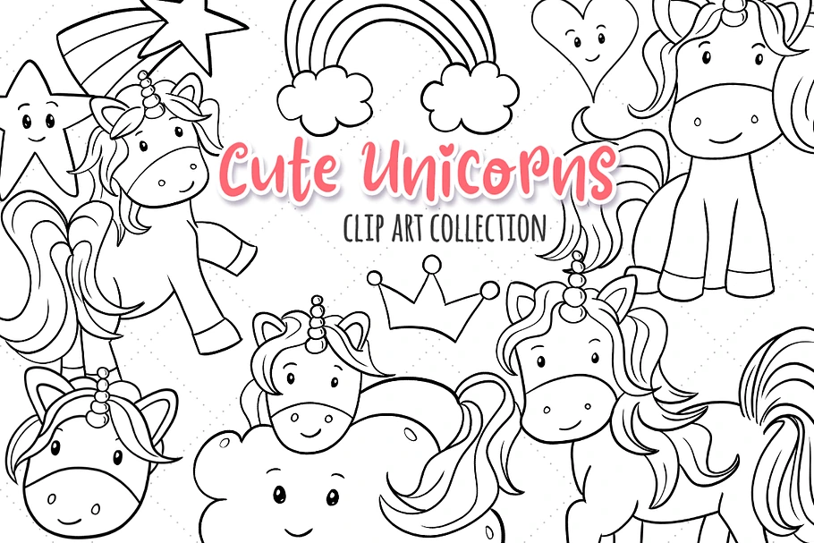 Cute Unicorns Digital Stamps in Illustrations - product preview 8